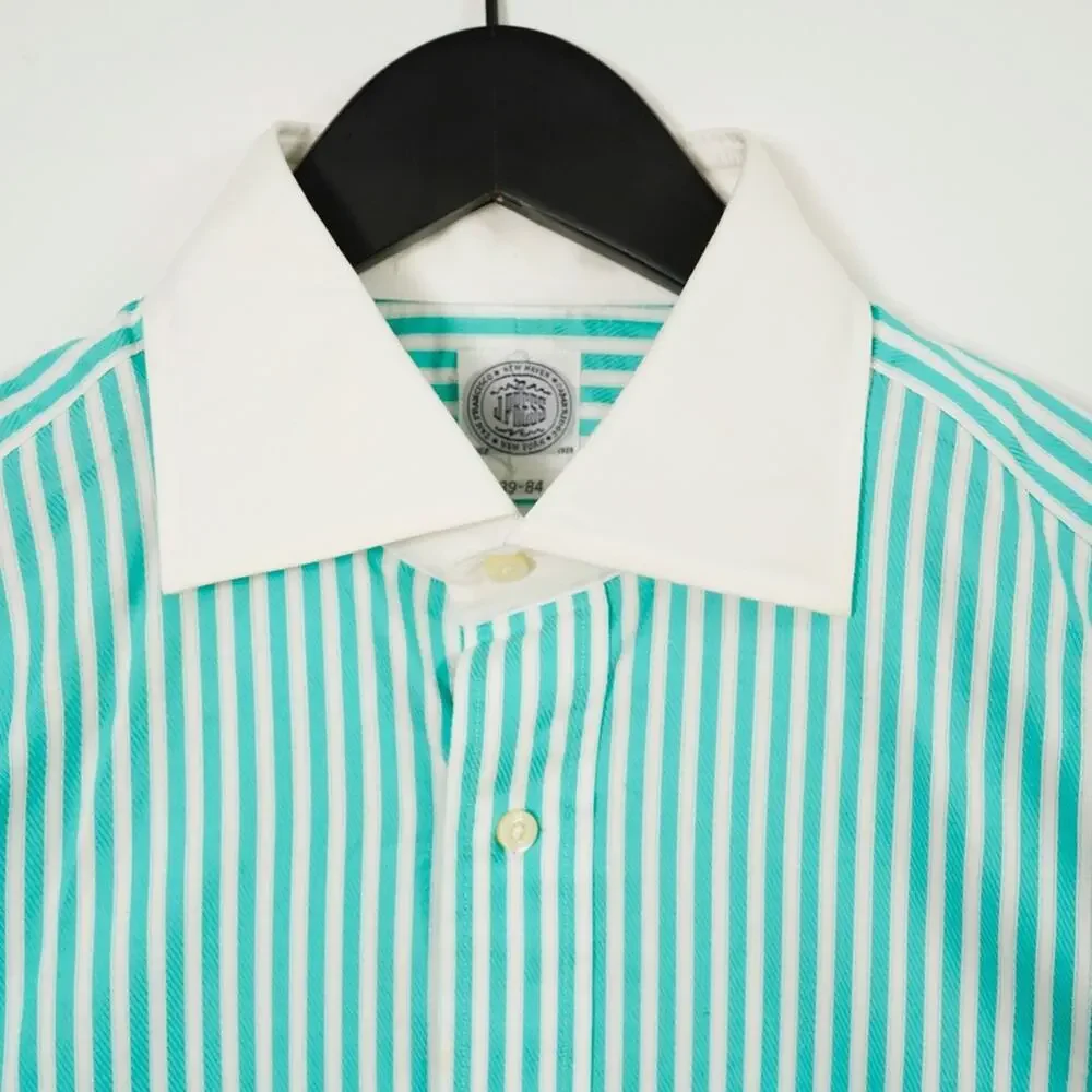 J.Press Button Up Shirt Green white stripe Collared Long Sleeve Japan Made M